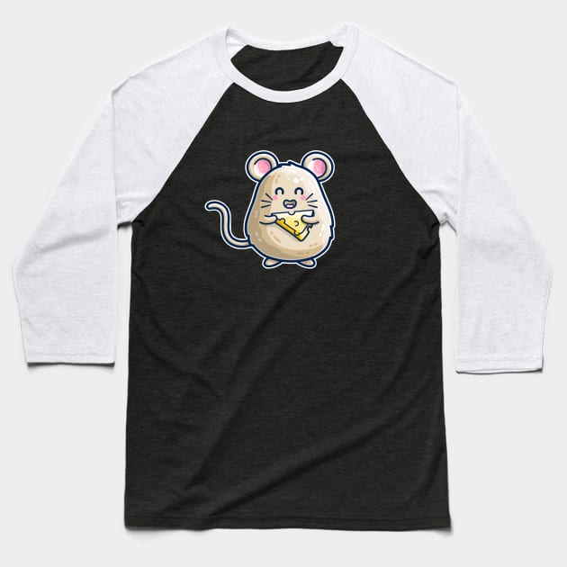 Mouse And Cheese Kawaii Cute Baseball T-Shirt by freeves